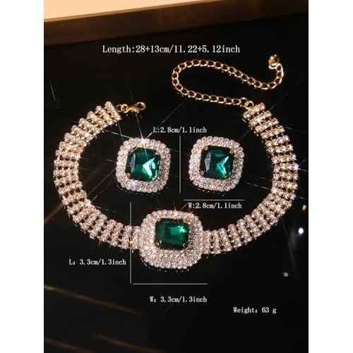 Denifery Bridal Wedding Jewelry Set Crystal Rhinestone Necklace Earrings Sets Formal Costume Jewelry for Women and Brides