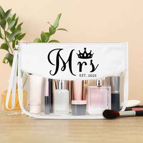Bridal Shower Gifts Clear Makeup Bag Mrs Wedding Gifts Bachelorette Present for Bride Transparent Cosmetic Bag Bride To Be Present for Her Wife Girlfriend Christmas Engagement Toiletry Pouch