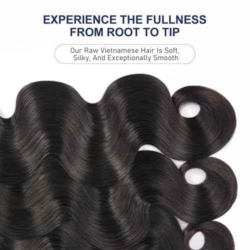Raw Bundles Human Hair Body Wave, Bleachable & Dyeable, No Shedding, No Tangles, 15A Raw Vietnamese Hair Bundles, 20 Inch, 3X Longer Lifespan