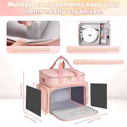 Nail Polish Organizer Case for 96 Bottles ? Waterproof Travel Bag with Hard Bottom ? Double Layer Nail Storage Bag with Adjustable Dividers & Nail Lamp Compartment ? for Home or Salon Use