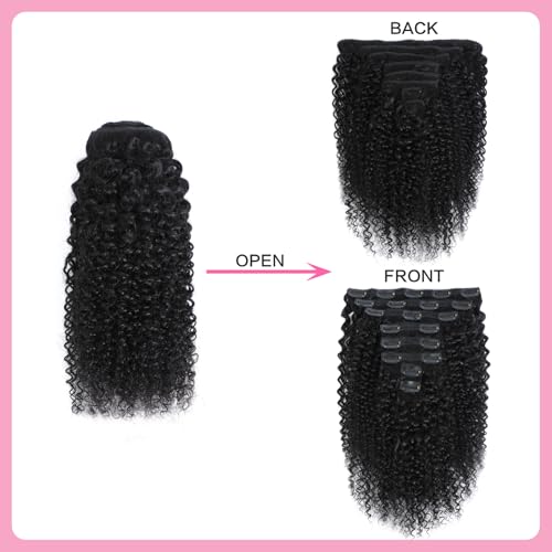 Kinky Curly Clip in Hair Extensions for Women 3C 4A Kinky Curly Clip ins 10A Brazilian Virgin Human Hair Extensions 16pcs 240g/set 18 Inch Natural Black
