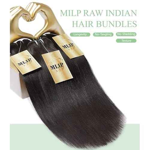 MLIP Raw Bundles Human Hair Straight, No Tangle Shedding, Keep Texture Silky Soft After Multiple Washes, 15A Raw Indian Hair Bundles 22 Inches, Triple Lifespan 3X