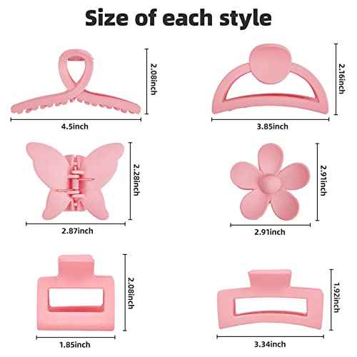 Pink Hair Clips, 6 Pack Cute Hair Clips for Thin Thick Hair 1.85-4.5 Inch Matte Non Slip Jaw Clips Flower Banana Butterfly Claw Clips Hair Accessories for Women and Girls¡¦