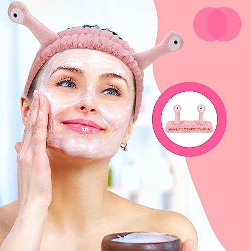 DragonflyDreams 4 Packs Snail Head Bands, Headband for Washing Face, Snail Spa Hair Bands Skincare Makeup Headbands Women Cartoon Cute Coral Fleece Elastic Headband Creative Hair Accessories for Women
