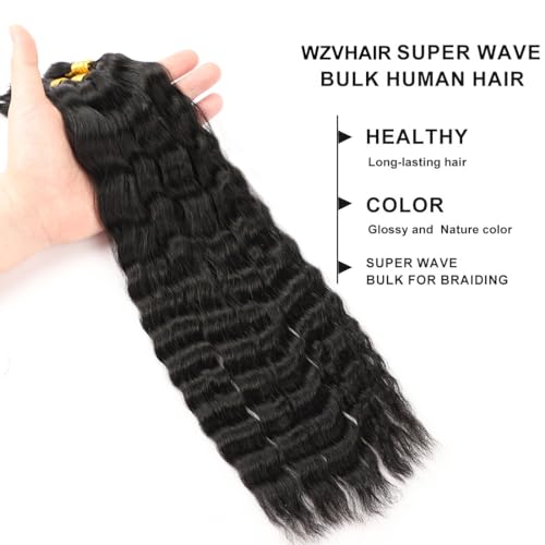 Super Wave Bulk Human Hair For Braiding No Weft 100g (1Pack-4PCS) Wet and Wavy Human Braiding Hair 100% Virgin Human Hair Super French Human Bulk Hair For Boho Braids (Super Bulk 22 Inch)
