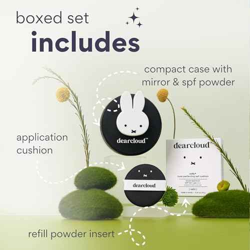 dearcloud Miffy Dear Sun Tone Perfecting SPF Cushion Refill Set SPF 50+ ? Color Adapting Sunscreen, Korean Sunscreen SPF 50 (.53 oz)