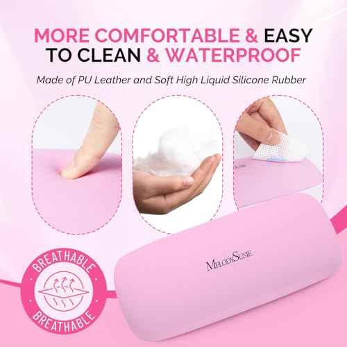 MelodySusie Nail Arm Rest, Portable Manicure Hand Rest, Professional PU Leather Nail Hand Rest Stand for Acrylic Nails, Nail Hand Pillow for Nail Tech Manicurist, Travel Salon Home, Pink
