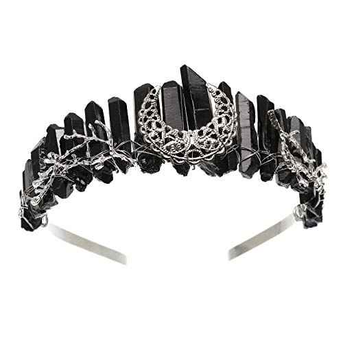 Raw Crystal Quartz Crown Headband - HAIMEIKANG Handmade Tiara Natural Stone Headband for Woman Wedding and Parties (Black2)