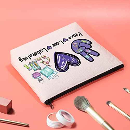 JXGZSO Lab Technician Makeup Bag Gift For Science Lovers Peace Love Laboratory Cosmetic Bag Biology Teacher Gift