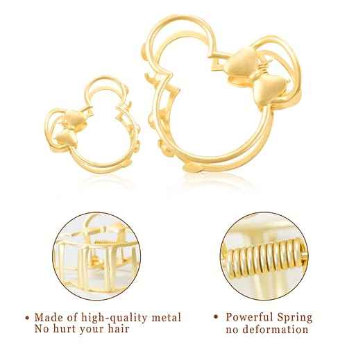 6 Pack Large Metal Claw Clips, Gold Hair Clips, Thick Hair Barrette Hair Clips for Mouse Ears Theme Party Super Cute Theme Park Hair Clasps Accessories