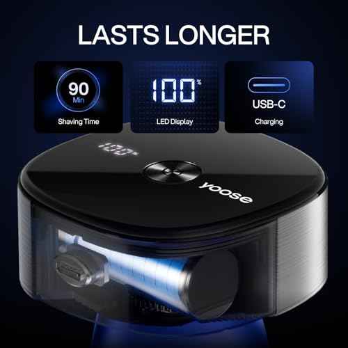 yoose Head Shavers for Bald Men, LED Display, IPX7 Waterproof, Wet/Dry Shave, USB-C Rechargeable Cordless Head Shaver, Ergonomic Design, 90 Mins Runtime Bald Shaver, Magnetic Head, Easy Clean, Silver