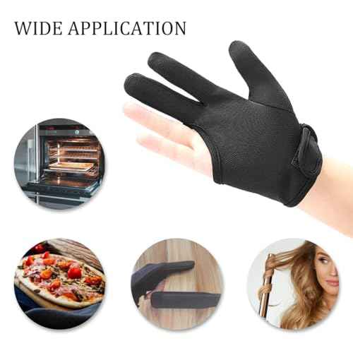 Heat Gloves for Hair Styling, 1 Pair Curling Iron Gloves Pro 3 Finger Barber Gloves Heat Resistant Hair Tools for Perming, Hair Straightening, Curling Wand and Flat Iron