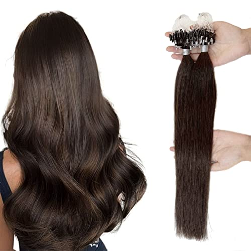 22 Inch Human Hair Micro Loop Extensions Real Hair Soft Microlink Human Hair Extensions Color #4 Brown Microchip Hair Extensions Bead in Extensions Real Hair 50strands 50grams