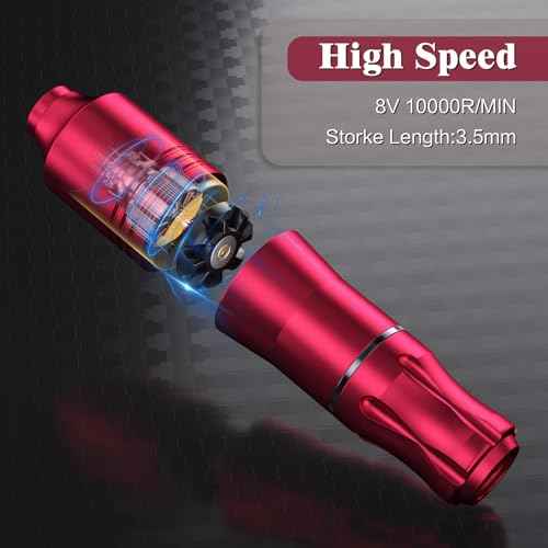 Wireless Tattoo Kit for Beginners - Rotary Tattoo Pen Machine with 1500mAh Battery (4-6H Use), 10 Cartridge Needles, Needle Disposal Container & Complete Pre/Post Care Supplies (Red)