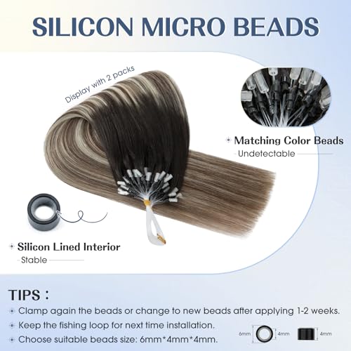Hairro Microlink Hair Extensions For Women Remy Human Hair Bead In Pre Bonded Cold Fusion Keratin Glue Stick I Tip 20 Inch 50g 50 Strands #1BT4P60