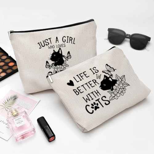 Cat Makeup Bag Small, Cat Mom Gifts for Women Cat Owners Lovers, Funny Cat Gifts for Women, Life Is Better with Cats Bag, Black Cat Gift Bag