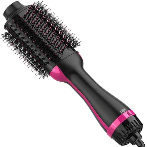 Hair Dryer Brush, 4 in 1 One Step Hair Dryer and Styler Volumizer, Professional Hot Air Brush with Negative Ion Anti-frizz Blowout for Drying, Straightening, Salon, Black Pink