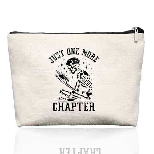 Reading Skull Makeup Bag Make Up Bag, Reader Bookworm Cosmetic Bags for Women,Bookish Bookworm Gifts for Women Teen Girls