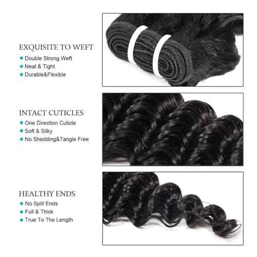 Deep Wave Human Hair bundles 14 Inch 12A Grade Brazilian Human Hair 100% Virgin Weave Bundles Human Hair for Black Women (14'' 14'' 14'' 14'')