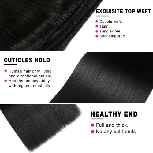 12A Straight Human Hair 16 18 20 Inch Human Hair bundles Unprocessed Brazilian Hair 3 Bundles Raw Human Hair Extensions Quick Weave Natural Color