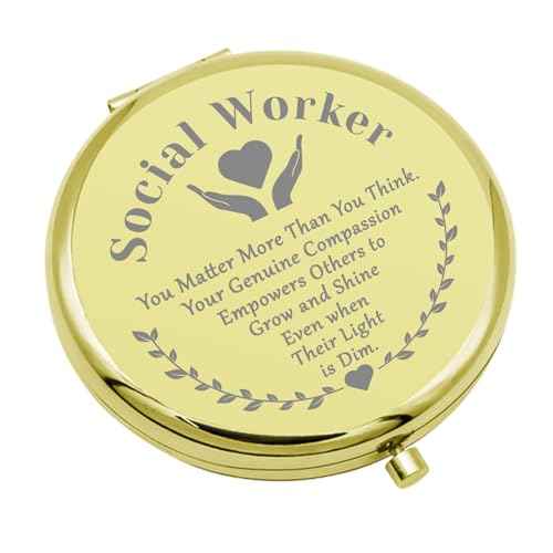 Social Worker Gifts Compact Makeup Mirror Social Worker Appreciation Gifts Retirement Social Work Volunteer Gift Thank You Gifts Folding Makeup Mirror Christmas Birthday Gifts (Gold)