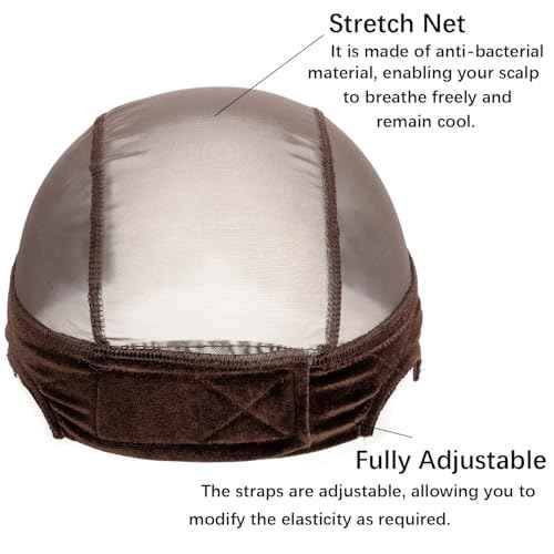 Wig Caps Lace Wig Caps for Women Wig Caps with Grip Band for Keeping Wigs in Place Glueless Wig Grip Cap with 4x5 Transparent Lace Non-Slip Adjustable Elastic Headband (1pcs-brown)