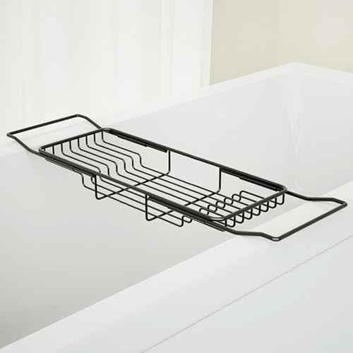 Stainless Steel Bathtub Caddy Tray, Expandable Bath Tub Tray Table, Adjustable Bathroom Tray, Bath Organizer Tub Shelf,Black,26.8~35.4in