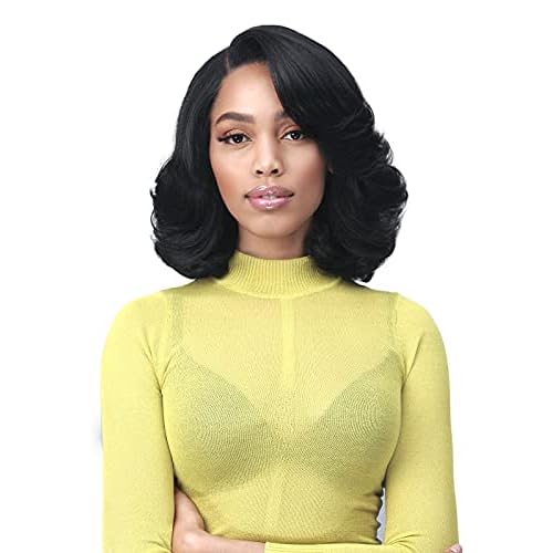 BOBBI BOSS Bobbi Boss 13X7 HD Lace Bob Curly Synthetic Wig - MLF602 NATALIA, Wavy Short Wigs with Baby Hairs, Glueless Lace Free Part Wig with High Heat Resistant Wigs (1B, Off Black)