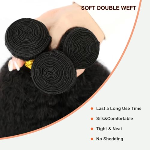 Kinky Straight Bundles Human Hair Yaki Straight Human Hair Bundles Kinkystraight 12A 100% Brazilian Virgin Bundles for Black Women Natural Black Hair Extension 12 14 16 Inch