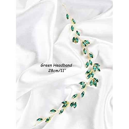 Simple Rhinestone Headband Green Red Wedding Hair Accessories for Brides Bohemian Tiaras for Women and Girls Goddess Costume Hair Decoration Party Christmas Prom Bridesmaid Gifts(Green)