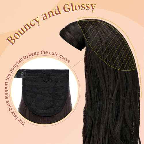 FELENDY 18" Ponytail Extension Curly Wavy Clip in Hairpiece Wrap Around Long Pony Tails Hair Extensions Synthetic for Women Medium Brown