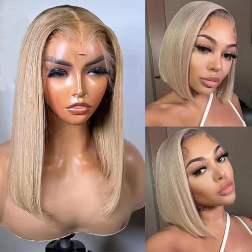 Munx 3x6 HD Lace Front Wigs 100% Human Hair Ash Blonde Bob Wig Pre Plucked 180% Density Glueless Transparent Lace Front Wig for Black Women with Baby Hair 14in Bleached Knots