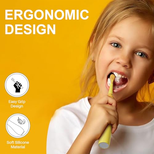 KIWIBIRD Kids Electric Toothbrush for Ages 3?10 | Toddler Sonic Toothbrush with 4 Modes & Soft Silicone Bristles | 2-Min Timer Pressure Sensor | 45-Day Rechargeable Battery | IPX8 Waterproof (Blue)