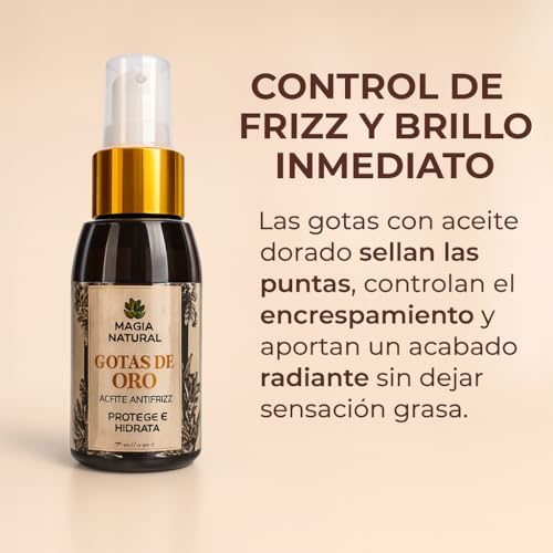 Kit Capilar Magia Natural 3 Piezas-magia natural shampoo canas Revitalizante para Cabello Canoso o Blanco, Tratamiento Bioterapia Capilar, Gotas Anti-Frizz con Aceite-Dorado Nutre, Repara y Da Brillo