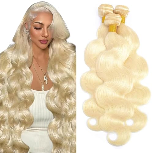 Blonde Bundles Human Hiar 613 Honey Blonde Extension Human Hair Body Wave (26 28 30 Inch) Unprocessed Virgin Human Hair Bundles 100g/PC 300g Total Double Weft for Black Women