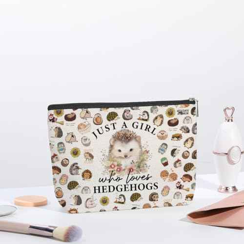 Hedgehog Gifts for Women Girls Hedgehog Makeup Bag Hedgehog Stuff Merch Animal Lover Funny Birthday Christmas Gift for Hedgehog Lovers Daughter Sister Bestie Niece Just A Girl Who Loves Hedgehogs