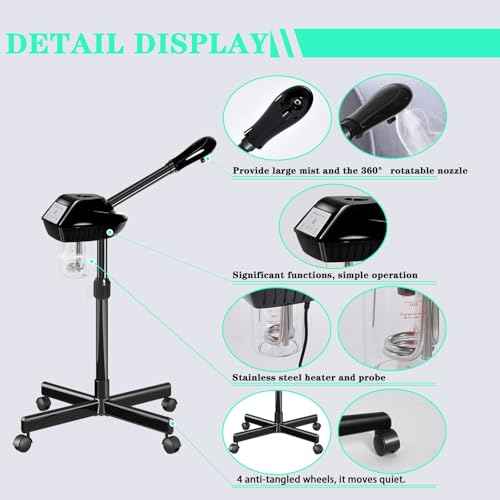 Professional Facial Steamer, Facial Steamer on Wheels with Timer Function, Ozone Face Steamer for Spa, Salon and at Home Use