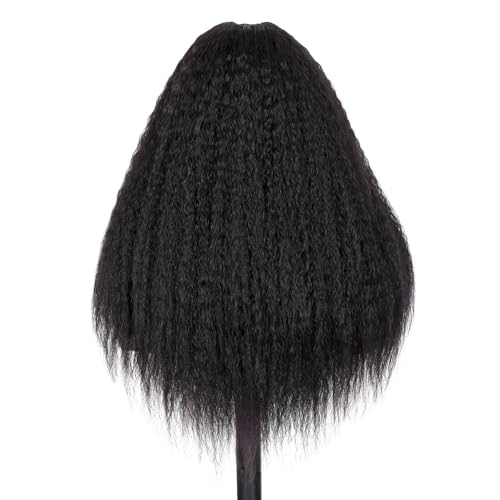 WIGER Kinky Straight U Part Wigs Human Hair Half Wig Natural Color Glueless Thin Leave Out Curly Hair 200% Density 16 Inch kinky Curly Clip in Wigs for Black Women Wear And Go Wig