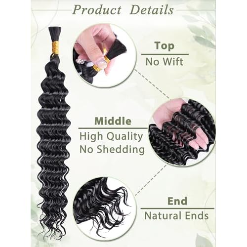 Human Braiding Hair for Boho Braids Deep Wave Bulk Human Hair for Braiding 26 Inch 100 g 4 Bundles No Weft 10A Curly Human Hair Extensions for Braids Wet and Wavy