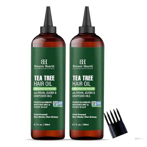 Botanic Hearth 100% Pure Tea Tree Oil For Hair Growth | Infused with Jojoba & Grapeseed Oils | Hair Oil Repairs Dry Damaged Hair, Strengthening, Healthier - Hair Tonic, 6.7 fl oz (pack of 2)