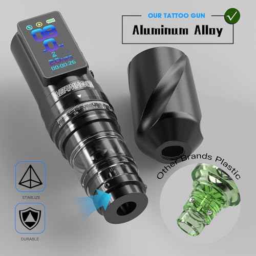 Wormhole Tattoo Gun Kit Wireless Tattoo Machine Kit ? 7 Adjustable Stroke, Dual 2300mAh Batteries, Smart Display with Timing Function, 3 Modes (Normal/Jump-Start/Dot Work), for Lining & Shading