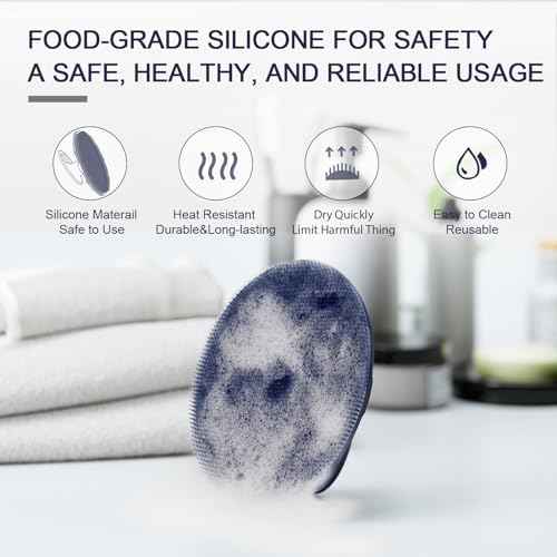 Silicone Body Scrubber Shower Bath Wash Brush Gentle Exfoliating Scrub Cleansing Loofah for Women Men Baby Sensitive Skin, Easy to Clean, Lather Nicely, More Hygienic, 1 Pack, Blue