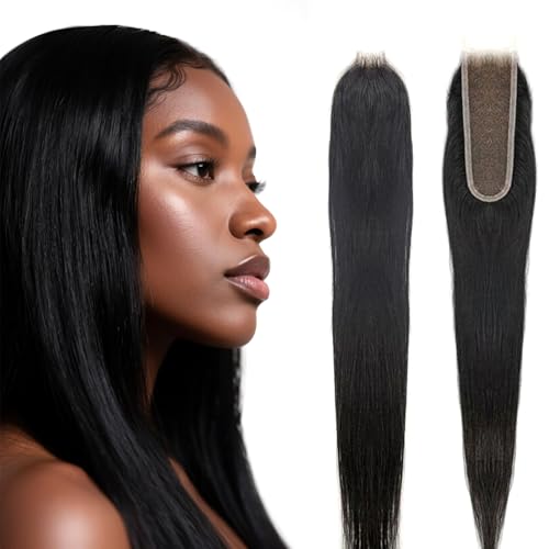 MEODI 2x6 Skinlike HD Lace Closure Only, 0.1mm Ultra-thin Invisible HD Lace Can Melt into Any Skin Tone Pre-plucked Straight Human Hair Clsoure 16 Inch