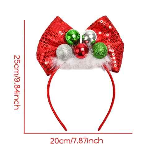 Christmas Headbands for Women Sequin Bows Headband for Girls Cute Headband for Adults Christmas Festive Party Hair Bands Glitter Silver Green Red Balls Hairband Red New Year Xmas Hair Accessories 1Pcs