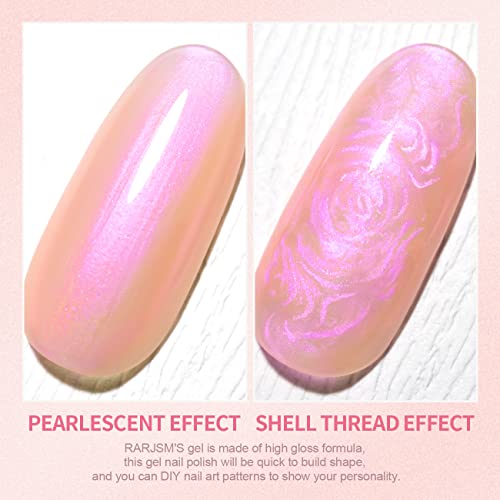 RARJSM Pearl Gel Nail Polish Pink Purple Pearlescent Shell Glitter Orange Pink Shimmer Mermaid Iridescent Nail Gel Polish Soak Off LED UV Curing Requires Swirl Thread Effect DIY Manicure Use 7.5ML