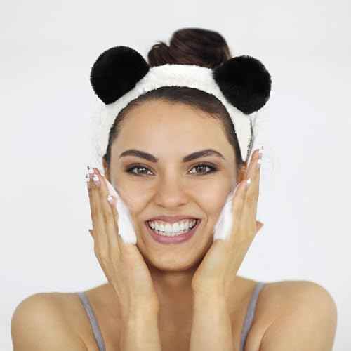 Ondder 3 Pack Bear Ears Headband Cute Panda Ears Fluufy Animal Ear Hairband Halloween Custome Headwear Party Suplies Plush Bear Ears Headband for Spa Makeup Washing Face for Women Girls