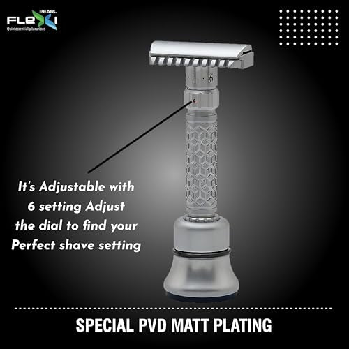 Pearl Flexi Open Comb Adjustable Safety Razor - Made of 100% Brass Metal | Adjustable from 1 to 6 | Men's Shaving Razor for Fathers Day Gift