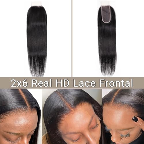 20 Inch 2x6 HD Lace Closure Straight Hair, Virgin Human Hair with Melt Swiss Lace, Pre Plucked Natural Hairline and Baby Hair