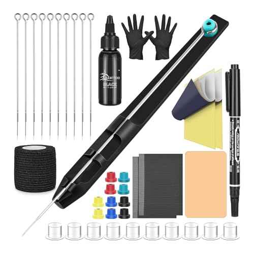 Hand Poke Tattoo Kit Beginner Hand Home Tattoo Supply Kits Ink Needles Practice Skin Complete Set Stick DIY Tattoo Poke Pen Set Tattoo Supply