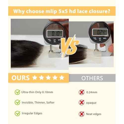 Mlip 2x6 HD Lace Closure Body Wave, 0.10mm Ultra Thin Invisible Swiss Lace, Skinlike Real HD Lace Melt into Skin Perfectly, Pre-plucked Natural Hairline, Raw Indian Human Hair 14 Inches